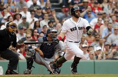 Boston’s Mitch Moreland began the season 0-for-12, but has been batting .356 since. (Getty Images)