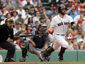 Boston’s Mitch Moreland began the season 0-for-12, but has been batting .356 since. (Getty Images)