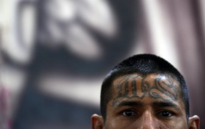 A member of the Mara Salvatrucha (MS13), is pictured on March 4, 2013, in the Criminal Center of Ciudad Barrios, San Miguel, east of San Salvador, El Salvador. (Marvin RECINOS/AFP/Getty Images)