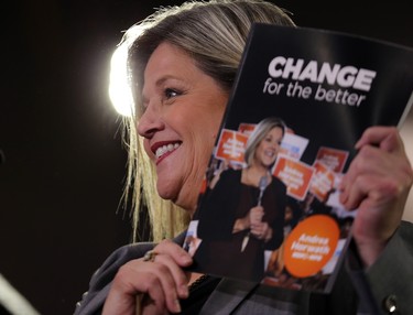 Ontario NDP Leader Andrea Horwath unveils her partys platform at Toronto Western Hospital, BMO Education and Conference Centre in Toronto, Ont. on Monday April 16, 2018. Dave Abel/Toronto Sun/Postmedia Network