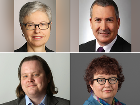 Postmedia NNA winners, clockwise from top left: Christina Spencer, David Akin, Chris Selley and Paula Simons.