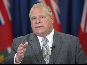 Ontario Progressive Conservative Leader Doug Ford holds a media availability in Toronto on Wednesday, May 9, 2018.