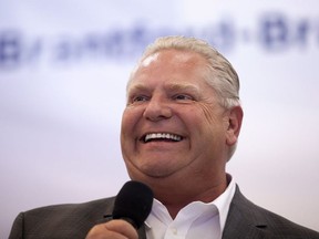 Ontario Progressive Conservative leader Doug Ford makes an announcement during a campaign stop in Brantford, Ont. on Thursday, May 24, 2018.