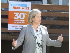 Ontario NDP leader Andrea Horwath speaks during a campaign stop in Sudbury, Ont. on Saturday, May 12, 2018.