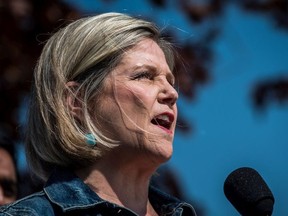 Ontario NDP leader Andrea Horwath makes an announcement to media regarding her plan to support School infrasturcture outside Sir Oliver Mowat Collegiate Institute in Toronto on Friday, May 25, 2018.