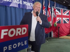 Ontario PC Leader Doug Ford speaks at a campaign event in Toronto on Sunday, May 20, 2018. THE CANADIAN PRESS/Frank Gunn