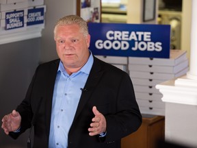 Ontario PC leader Doug Ford makes an announcement at Capri Pizza during a campaign stop in Cambridge, Ont., on Thursday, May 17, 2018. Andrew Ryan/The Canadian Press