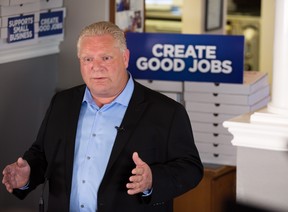 Ontario PC leader Doug Ford makes an announcement at Capri Pizza during a campaign stop in Cambridge, Ont., on Thursday, May 17, 2018. Andrew Ryan/The Canadian Press