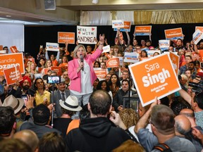 Provincial NDP leader Andrea Horwath delivers a speech to supporters at an NDP rally in Brampton on Monday. Galit Rodan/The Canadian Press