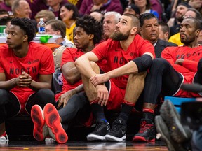Raptors bench watches during Game 4 on May 7, 2018 (GETTY IMAGES)