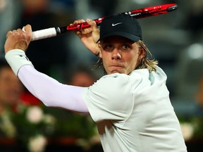 Denis Shapovalov returns a backhand against Robin Haase during the Internazionali BNL d'Italia 2018 tennis at Foro Italico on May 16, 2018 in Rome. (Dean Mouhtaropoulos/Getty Images)