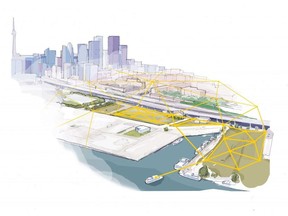 An artist rendering shows the area of a proposed Quayside east-end neighbourhood in this undated handout image. THE CANADIAN PRESS/HO, Sidewalk Labs