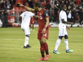 Toronto FC forward Ryan Telfer (54) reacts after scoring against Orlando City during second half MLS soccer action in Toronto on Friday, May 18, 2018. THE CANADIAN PRESS/Nathan Denette