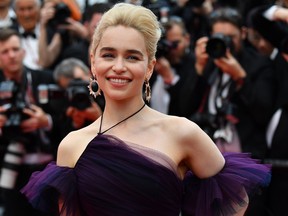 British actress Emilia Clarke poses as she arrives on May 15, 2018 for the screening of the film "Solo : A Star Wars Story" at the 71st edition of the Cannes Film Festival.  (ALBERTO PIZZOLI/AFP/Getty Images)