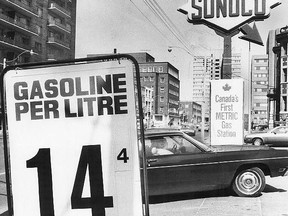 It was in early April of 1975, when the operators of this Sunoco gas station at the northeast corner of Toronto’s Jarvis and Isabella Sts. intersection introduced the motoring public to the new way of paying for gasoline, that rather than cents per gallon it would now be cents per litre. This station was the first in the country to do so. (Photo credit: Toronto Public Library’s Digital Collection)