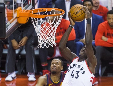 Toronto Raptors Pascal Siakam during 1st half action against Cleveland Cavaliers Rodney Hood in Eastern Conference Semifinals at the Air Canada Centre at the Air Canada Centre in Toronto, Ont. on Tuesday May 1, 2018. Ernest Doroszuk/Toronto Sun/Postmedia Network