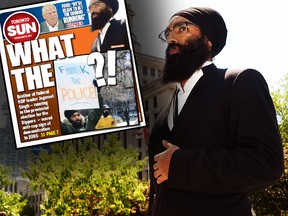 NDP candidate in Brampton East Gurratan Singh and Tuesday's Toronto Sun front page.