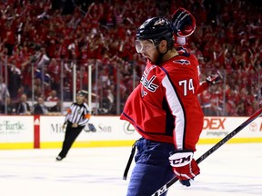 Washington Capitals defenceman John Carlson celebrates his goal in Game 4 against the Vegas Golden Knights on June 4.
