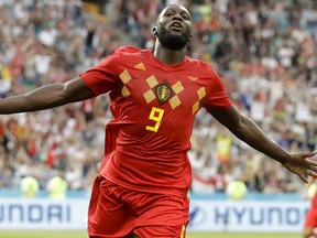 Belgium's Romelu Lukaku celebrates after scoring one of his two goals against Panama. (AP PHOTO)