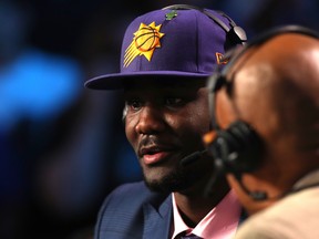 Deandre Ayton speaks to media after being drafted first overall by the Phoenix Suns on Thursday. (GETTY IMAGES)