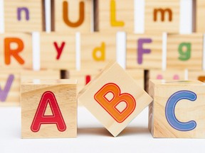 Spelling blocks toys with ABC in the foreground (Getty)