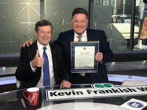 Mayor John Tory joins Kevin Frankish on his final Breakfast Television show Friday, June 1, 2018. (twitter.com/torontosmayor)