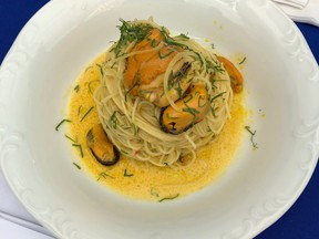 Chef Angela Villalta's winning dish of capellini pasta with P.E.I. mussels, sea urchin and lemon zest