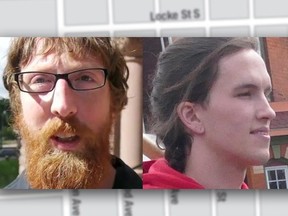 Two people wanted in Locke St. vandalism in Hamilton (from left): Alexander Balch and Matthew Lowell-Pelletier.