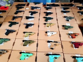 Some of the guns seized in Project Patton which targeted a street gang. (Toronto Police photo)