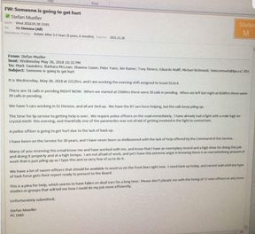 Veteran Toronto Police Const. Stefan Mueller sent a mass email throughout the service, including to his boss Chief Mark Saunders, pleading for help with staff shortages that he claims have made it dangerous for cops to do their job. (supplied photo)