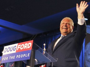 Doug Ford addresses supporters at the Toronto Congress Centre after winning the election June 7, 2018. Jack Boland/Toronto Sun