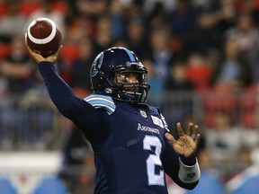Toronto Argonauts quarterback James Franklin takes over for the injured Ricky Ray. (The Canadian Press)