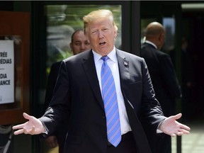 U.S. President Donald Trump leaves the G7 Leaders Summit in La Malbaie, Que., on Saturday, June 9, 2018.