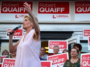 Premier Kathleen Wynne made a brief stop in Belleville to rally support behind Bay of Quinte candidate Robert Quaiff at his campaign office on Thursday May 31, 2018 in Belleville. Tim Miller/Belleville Intelligencer/Postmedia Network