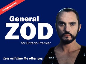 General Zod for Ontario Premier sign.