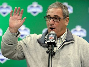 This March 1, 2017, file photo shows former Carolina Panthers general manager Dave Gettleman speaking during a press conference at the NFL Combine in Indianapolis