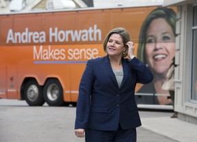Ontario NDP leader Andrea Horwath visited the campaign office of London North Centre candidate Judy Bryant in London, Ont. on Friday May 16, 2014. DEREK RUTTAN/London Free Press/QMI Agency
