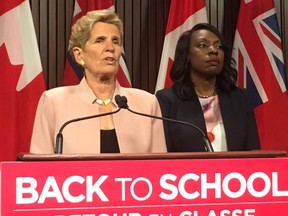 Liberal Leader Kathleen Wynne and Mitzie Hunter speak to media at Queen's Park on Monday, June 4, 2018 about the York University strike. (Antonella Artuso/Toronto Sun)