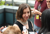 Jessica Bell, provincial NDP candidate for University-Rosedale, speaks with media who questioned her regarding previous environmental activism, Thursday, May 31, 2018. (THE CANADIAN PRESS/Galit Rodan)