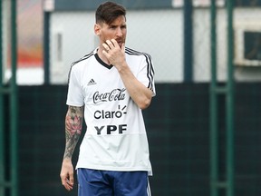 Argentina's forward Lionel Messi attends a training session at the FC Barcelona 'Joan Gamper' sports center in Sant Joan Despi, near Barcelona, on June 6, 2018