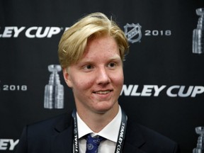 NHL draft prospect Rasmus Dahlin during a media availability before Game 4 of the Stanley Cup Final. (Alex Brandon/AP)