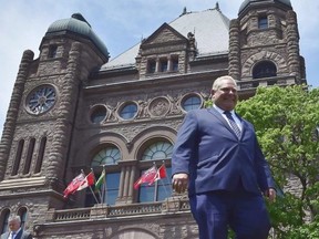 Doug Ford walks out onto the front lawn of the Ontario legislature at Queen's Park in Toronto on Friday, June 8, 2018.  THE CANADIAN PRESS/Frank Gunn