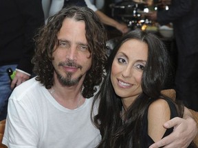 In this April 27, 2012, file photo, Chris Cornell, at left, and his wife, Vicky Karayiannis attend the celebration of "Commando: The Autobiography of Johnny Ramone," in Los Angeles.