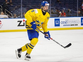 Sweden's Rasmus Dahlin skates during the World Junior Hockey Championships in Buffalo, N.Y., on Dec. 31, 2017.
