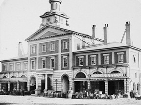Toronto’s City Hall in Confederation Year occupied a portion of this building at the southwest corner of Front and Jarvis St. Early in the last century a large part of this 1844-45 building was incorporated into an expanded South St. Lawrence Market. Today’s Market Gallery, where exhibitions of the city’s extensive art collection are presented, occupies the “pioneer” City Council Chamber.
