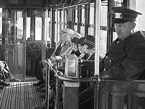 The 1928 version of today’s PREST0 electronic payment system took the form of a conductor who looked after tickets, transfers and cash and was positioned half way down the aisle in each of the TTC’s more than 200 two-man (operator and conductor) “large” Peter Witt streetcars. A second conductor managed similar responsibilities from his “booth” in the “trailer” which was added to the lead “motor” to form a “train” on the busiest streetcar routes. Incidentally, the conductor had an additional responsibility in the winter months, keeping the nearby Peter Smith coal stove stoked and heating the otherwise frigid car. (TTC Archives)