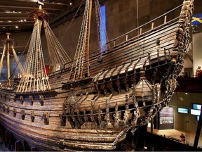 The Vasa is on display at its museum in  Stockholm, Sweden. Decorated with hundreds of heavy wooden statues and top heavy, the enormous ship sank to the bottom of Stockholm Harbour on its maiden voyage.