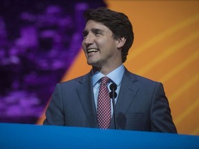 Prime Minster Justin Trudeau delivers remarks during the 2018 Rotary International Convention at the Air Canada Centre in Toronto on Wednesday, June 27, 2018.
