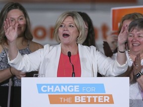 NDP Leader Andrea Horwath at the podium at the Hamilton Convention Centre on Thursday June 7, 2018 in Hamilton Ontario. Veronica Henri/Toronto Sun/Postmedia Network