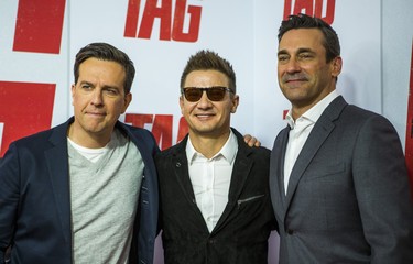 Ed Helms (from left),  Jeremy Renner and Jon Hamm at the red carpet for the move - Tag - at the TIFF Bell Lightbox in Toronto, Ont.  on Monday June 11, 2018. Ernest Doroszuk/Toronto Sun/Postmedia